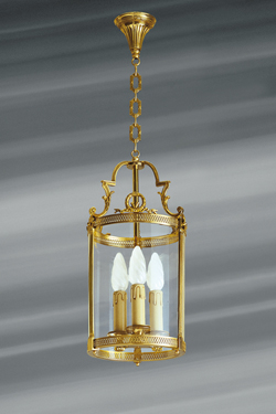 Classic lantern in glass and bronze three lights - Chandeliers by Lucien Gau