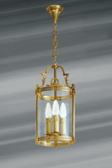 Classic lantern in glass and bronze three lights - Chandeliers by Lucien Gau