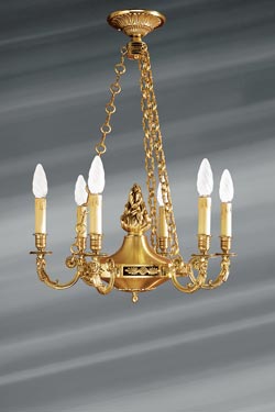 Directoire style gilded chandelier, solid bronze, gilded, six lights - Chandeliers by Lucien Gau