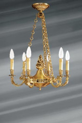 Directoire style gilded chandelier, solid bronze, gilded, six lights - Chandeliers by Lucien Gau