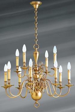 Dutch chandelier patinated brass twelve lights - Chandeliers by Lucien Gau