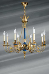 Gold and Royal Blue Directoire Style Chandelier, in Solid Bronze - Chandeliers by Lucien Gau