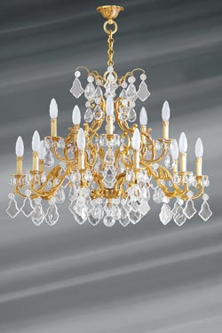 Golden Louis XV chandelier with bohemian crystal and 15 lights - Chandeliers by Lucien Gau