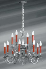 Chandelier Louis XIII bronze patina pewter matt twelve lights - Chandeliers by Lucien Gau