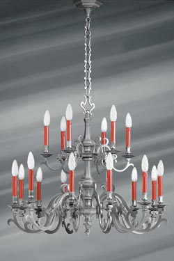 Chandelier Louis XIII style pewter matte finish eighteen lights - Chandeliers by Lucien Gau