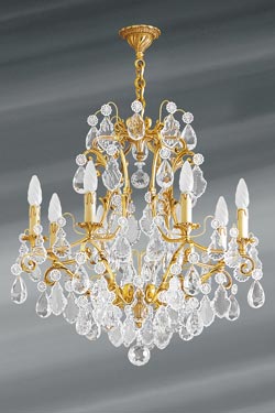 Louis XV bronze old gold and bohemian crystal chandelier eight lights - Chandeliers by Lucien Gau