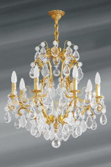 Louis XV bronze old gold and bohemian crystal chandelier eight lights - Chandeliers by Lucien Gau
