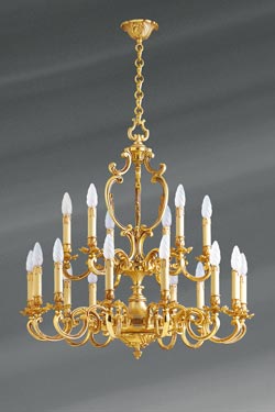 Louis XV chandelier eighteen lights patina old gold - Chandeliers by Lucien Gau