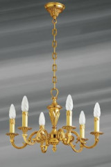 Louis XVI chandelier, gilded solid bronze, six lights - Chandeliers by Lucien Gau