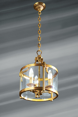 Original lantern, bronze and glass, three lights - Chandeliers by Lucien Gau