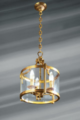 Original lantern, bronze and glass, three lights - Chandeliers by Lucien Gau