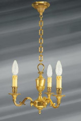 Small chandelier, Louis XVI, gilded bronze, three lights - Chandeliers by Lucien Gau