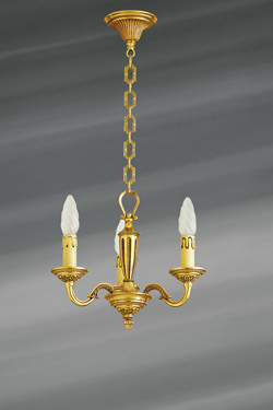 Small chandelier three lights Louis XVI style solid gilt bronze - Chandeliers by Lucien Gau