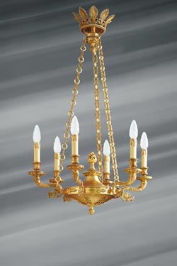 Stunning empire style chandelier, solid bronze, six lights - Chandeliers by Lucien Gau