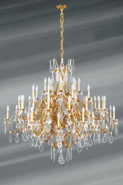Very large gilded chandelier Louis XV in solid bronze and bohemian crystal - Chandeliers by Lucien Gau