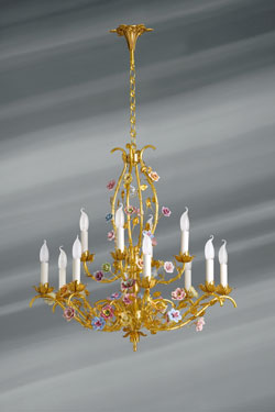 Grand lustre romantique 12 lumières doré - Lustre by Lucien Gau