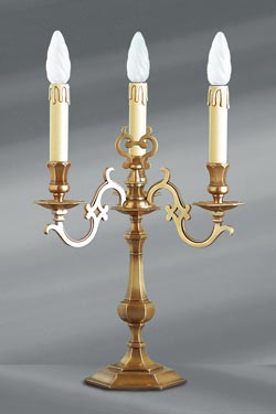 Lampe chandelier Louis XIII à trois branches bronze massif - Lampe de table by Lucien Gau