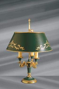 Lampe en bronze massif de style Empire, abat jour et éléments en métal laqué - Lampe de table by Lucien Gau