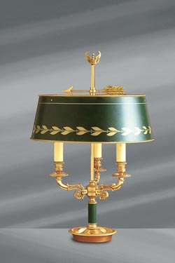 Lampe en bronze massif de style Empire, abat-jour et pied laqué vert  - Lampe de table by Lucien Gau