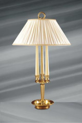 Lampe en bronze massif de style Empire, abat-jour ivoire plissé - Lampe de table by Lucien Gau
