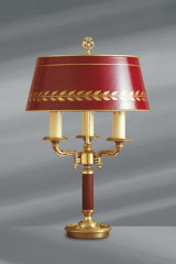 Lampe en bronze massif de style Empire, abat-jour laqué bordeaux - Lampe de table by Lucien Gau