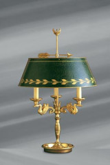 Lampe en bronze massif de style Empire, abat-jour vert, trois lumières - Lampe de table by Lucien Gau