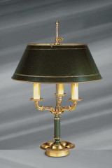 Lampe en bronze massif de style Empire, trois lumières et abat-jour laqué - Lampe de table by Lucien Gau