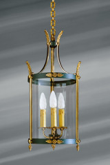 Lanterne de style empire en bronze massif et verre - Lustre by Lucien Gau