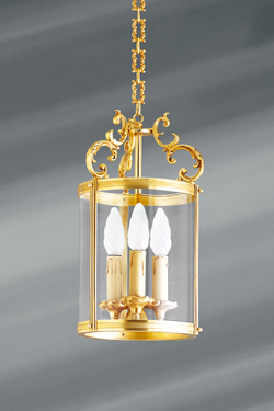 Lanterne dorée de style Louis XVI en bronze massif et verre - Lustre by Lucien Gau