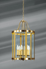 Lanterne en verre et bronze massif de style classique à six lumières  - Lustre by Lucien Gau