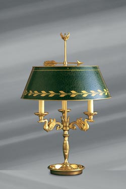 Empire style solid bronze lamp, green shade, three lights - Table lamps by Lucien Gau