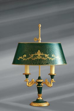 Empire style solid bronze lamp, two lights, lacquered lampshade and details - Table lamps by Lucien Gau