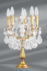 Gold candlestick shape girandole with bohemian crystal and 5 lights - Table lamps by Lucien Gau
