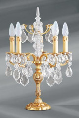 Louis XV candlestick lamp solid gilt bronze and crystal 5 lights - Table lamps by Lucien Gau