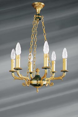 Six-light Empire style solid bronze chandelier - Table lamps by Lucien Gau
