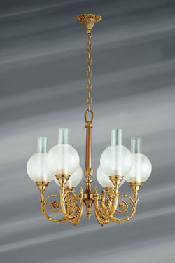 Lustre boules de verre et bronze doré - Lustre by Lucien Gau
