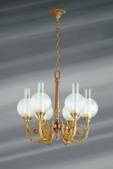 Lustre boules de verre et bronze doré - Lustre by Lucien Gau
