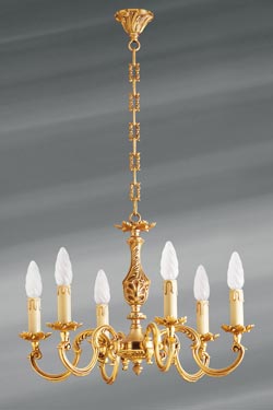 Lustre bronze Louis XV six lumières - Lustre by Lucien Gau