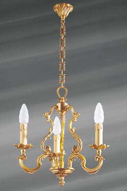 Lustre bronze Louis XV trois lumières doré - Lustre by Lucien Gau
