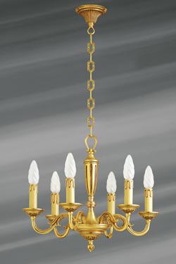 Lustre bronze massif doré, Louis XVI, six lumières - Lustre by Lucien Gau