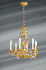 Lustre chandelier 6 lumières Art Nouveau doré - Lustre by Lucien Gau