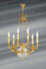 Lustre chandelier style Restauration 6 lumières doré - Lustre by Lucien Gau