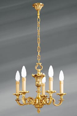 Lustre doré Louis XV cinq bougeoirs  - Lustre by Lucien Gau
