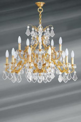 Lustre doré Louis XV cristal de bohème 15 lumières - Lustre by Lucien Gau