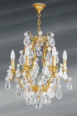 Lustre doré Louis XV cristal de bohème six lumières - Lustre by Lucien Gau