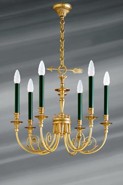 Lustre en bronze massif de style Directoire, décor de pompon et flèche - Lustre by Lucien Gau