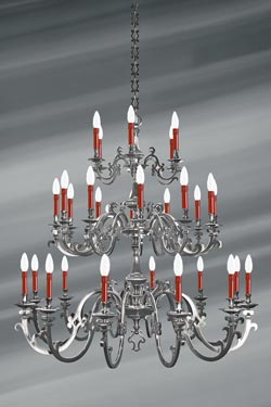 Lustre étain mat Louis XIII trente lumières - Lustre by Lucien Gau