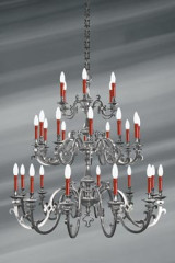 Lustre étain mat Louis XIII trente lumières - Lustre by Lucien Gau