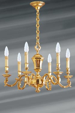 Lustre Louis XIV doré en bronze massif six lumières - Lustre by Lucien Gau