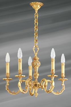 Lustre Louis XV bronze vieil or feuilles et perles cinq lumières  - Lustre by Lucien Gau